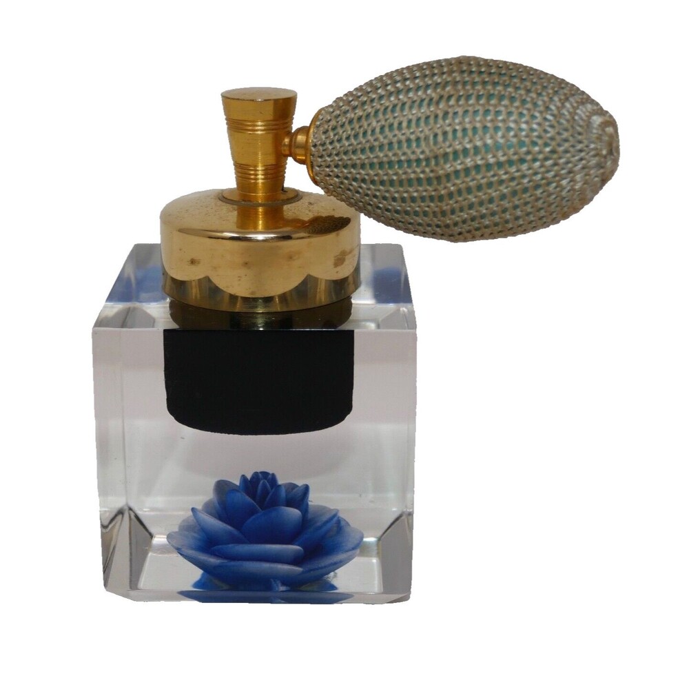 Evans Atomizer Lucite w/Blue Flower Perfume Bottle